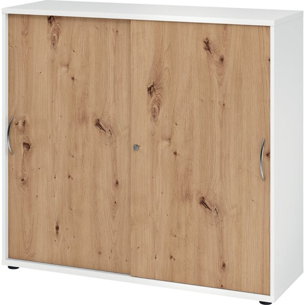 4032062304655 - Schiebetürenschrank 1753 (H x B x T) 1200 x 1110 x 400 mm 3 Ordnerhöhen abschließbar weiß asteiche 4032062304655 Hammerbache