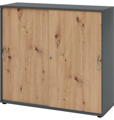Schiebetürenschrank 1753, (H x B x T) 1200 x 1110 x 400 mm, 3 Ordnerhöhen, abschließbar, graphit/asteiche