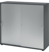 Schiebet&uuml;renschrank V1753S/G/S/BM, abschlie&szlig;bar, 3 OH, graphit/silber, 120x110x40cm (BxHxT)
