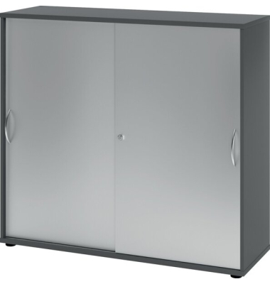 Schiebetürenschrank 1753, (H x B x T) 1200 x 1110 x 400 mm, 3 Ordnerhöhen, abschließbar, graphit/silber