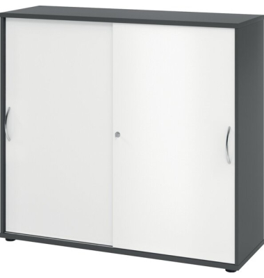 Schiebetürenschrank 1753, (H x B x T) 1200 x 1110 x 400 mm, 3 Ordnerhöhen, abschließbar, graphit/weiß