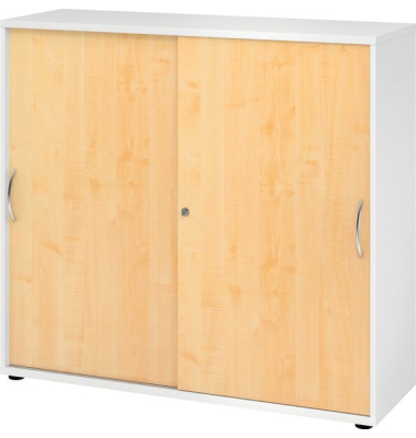 Schiebetürenschrank 1753, (H x B x T) 1200 x 1110 x 400 mm,3 Ordnerhöhen, abschließbar, weiß/ahorn