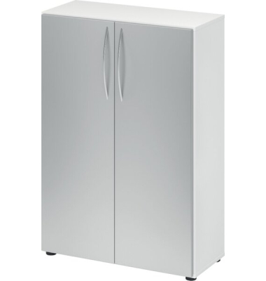 Schrank 450, 3 Ordnerhöhen, 1.144 x 800 x 346 mm, Drehtüren, weiß/silber