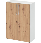 Flügeltürenschrank 450, 1144 x 800 x 346 mm, 3 Ordnerhöhen, 2 Fachböden, weiß/asteiche