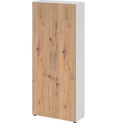 Flügeltürenschrank 4100, 1880 x 800 x 346 mm, 5 Ordnerhöhen, 4 Fachböden, weiß/asteiche