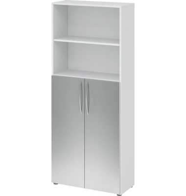 Regal 4770, (H x B x T) 1880 x 800 x 346 mm, 5 Ordnerhöhen, Drehtüren unten, weiß/silber