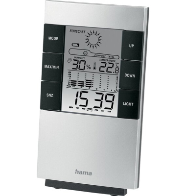 LCD-Thermo-Hygrometer TH-200, digitale Anzeige von Temperatur, Luftfeuchtigkeit, Uhrzeit, Wochentag, Datum, Temperaturverlauf un
