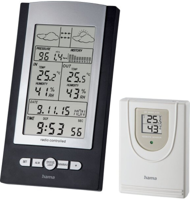 Wetterstation EWS-800, Außensensor, Hygrometer, Funkuhr, schwarz