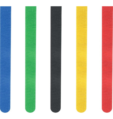 Klettbinder, wiederverwendbar, (H x B) 21,5 x 1,6 cm, 5 Stück, sortiert