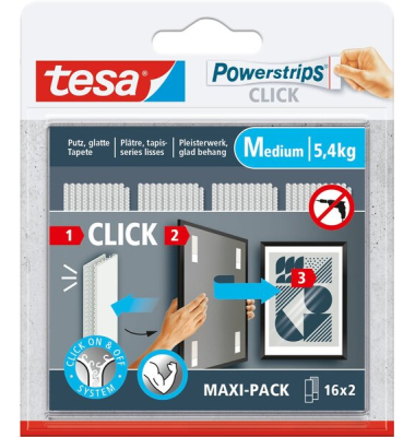 Klebepads 77721-00020-00 Powerstrips, 16 St&uuml;ck, 20x4x80mm (LxBxT), wiederabl&ouml;sbar