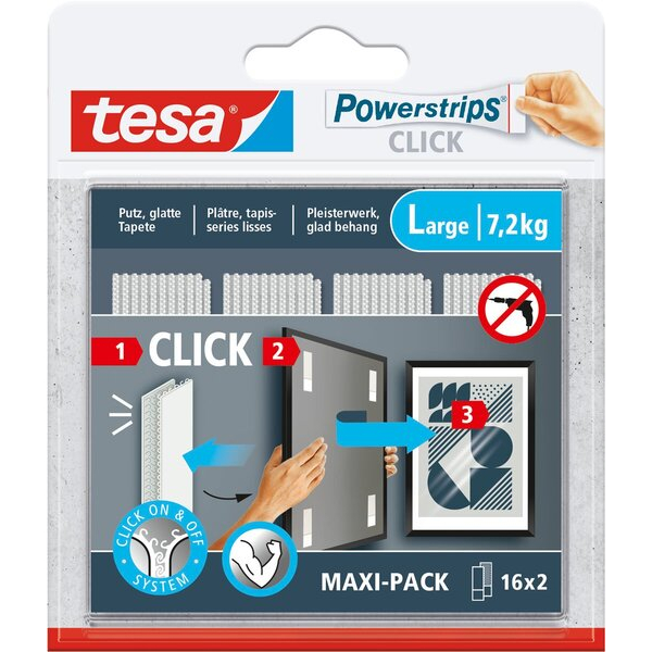4063565401329 - tesa® Powerstrips CLICK MEDIUM 54 kg 16 x 2 Streifen Multipack selbstklebend für Wandbefestigung 4063565401329 - tesa® Powerstrips CLICK MEDIUM 54 kg 16 x 2 Streifen Multipack selbstklebend für Wandbefestigung