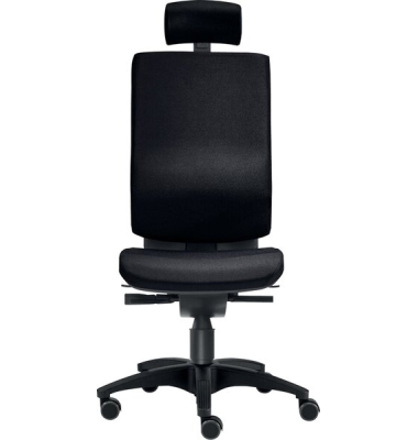 Bürodrehstuhl Cube L, Kopfstütze, Nutzergewicht bis 120 kg, ohne Armlehnen, DIN-Komfort-Sitz, Teppichbodenrollen, schwarz