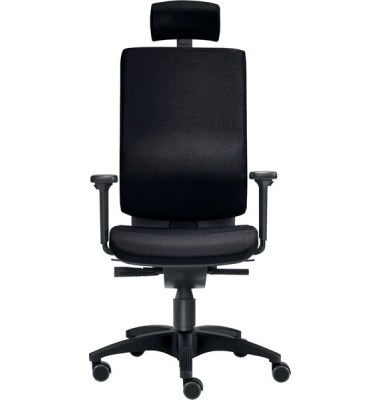 Bürodrehstuhl Cube L, Kopfstütze, Nutzergewicht bis 120 kg, mit Armlehnen, DIN-Komfort-Sitz, Teppichbodenrollen, schwarz
