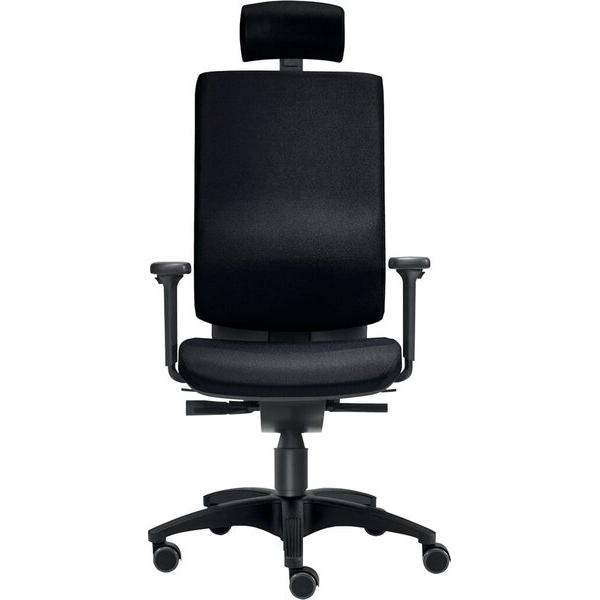 SITWELL STEIFENSAND AG Bürodrehstuhl Cube L, Kopfstütze, Nutzergewicht bis 120 kg, mit Armlehnen, DIN-Komfort-Sitz, Teppichbodenrollen, schwarz 4250416
