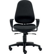 Bürodrehstuhl Ultra XL, Armlehnen höhenverstellbar, Rückenlehne/Sitz gepolstert schwarz, Fußkreuz Kunststoff schwarz, Teppichbodenrollen, Nutzergewicht bis 150 kg