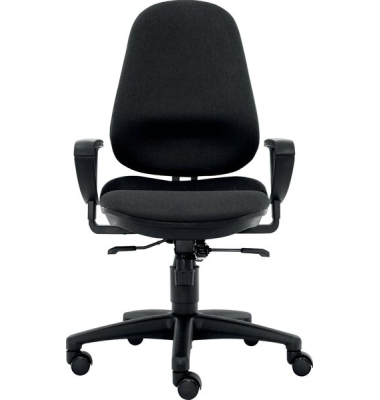 Bürodrehstuhl Ultra XL, Armlehnen höhenverstellbar, Rückenlehne/Sitz gepolstert schwarz, Fußkreuz Kunststoff schwarz, Teppichbod