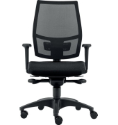 Bürodrehstuhl Ergo Mesh, Nutzergewicht bis 100 kg, mit 2D-Armlehnen, Rückenlehne netzbespannt, Bandscheiben-Sitz, Hartbodenrollen, schwarz