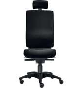 Bürodrehstuhl Cube L, Kopfstütze, Nutzergewicht bis 120 kg, ohne Armlehnen, Bandscheiben-Sitz, Teppichbodenrollen, schwarz