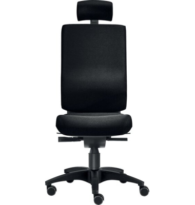 Bürodrehstuhl Cube L, Kopfstütze, Nutzergewicht bis 120 kg, ohne Armlehnen, Bandscheiben-Sitz, Teppichbodenrollen, schwarz