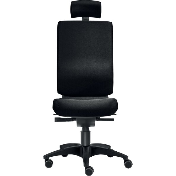 SITWELL STEIFENSAND AG Bürodrehstuhl Cube L, Kopfstütze, Nutzergewicht bis 120 kg, ohne Armlehnen, Bandscheiben-Sitz, Hartbodenrollen, schwarz 42504168