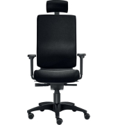 Bürodrehstuhl Cube L, Kopfstütze, Nutzergewicht bis 120 kg, mit Armlehnen, Bandscheiben-Sitz, Hartbodenrollen, schwarz