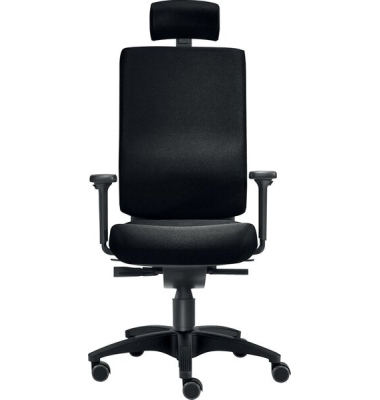 Bürodrehstuhl Cube L, Kopfstütze, Nutzergewicht bis 120 kg, mit Armlehnen, Bandscheiben-Sitz, Hartbodenrollen, schwarz