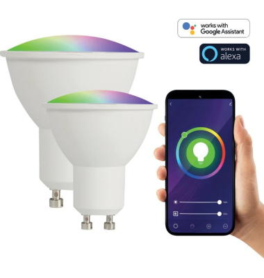 Smart WLAN LED Leuchte GU10 RGBW, 400lm, 2 Stück