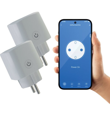 Smart WLAN Steckdose, innen, Steuerung über App, Alexa oder Google Assistent, weiß, 2 Stück