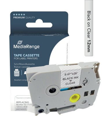 Schriftband MRBTZ131, 12mm x 8m, schwarz/transparent, 