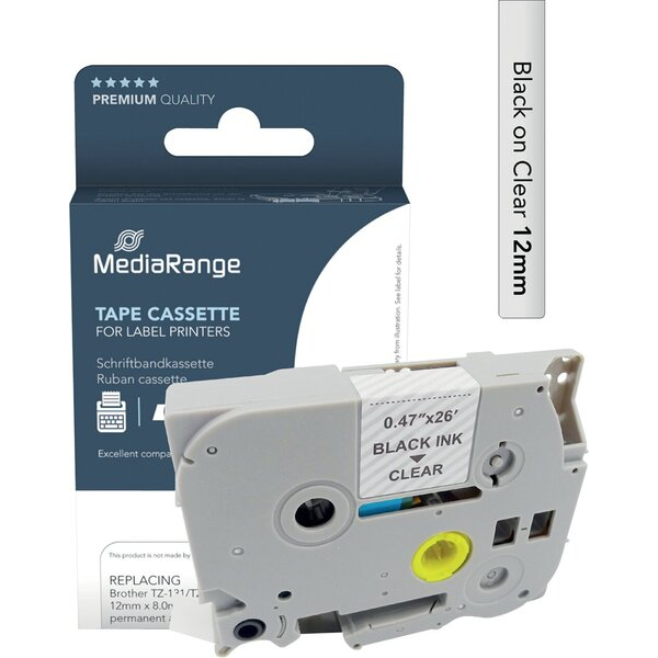 4260459618270 - Schriftband kompatibel zu Brother TZe-131 Permanent haftend 12 mm Länge 8 m schwarz auf transparent 4260459618270 MediaRang