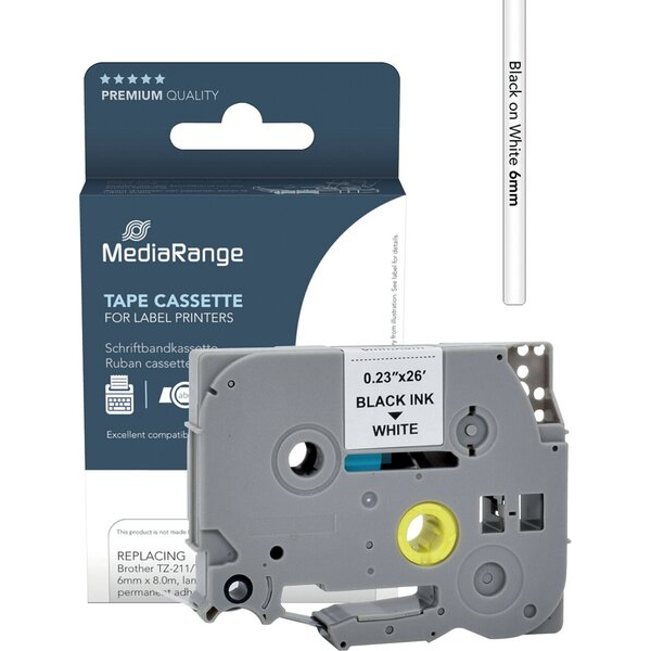 4260459618294 - Schriftband kompatibel zu Brother TZe-211 Permanent haftend 6 mm Länge 8 m schwarz auf weiß 4260459618294 MediaRange