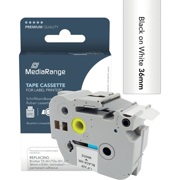 4260459618430 - Schriftband kompatibel zu Brother TZe-261 Permanent haftend 36 mm Länge 8 m schwarz auf weiß 4260459618430 MediaRange