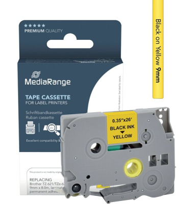 Schriftband MRBTZ621, 9mm x 8m, schwarz/gelb, 