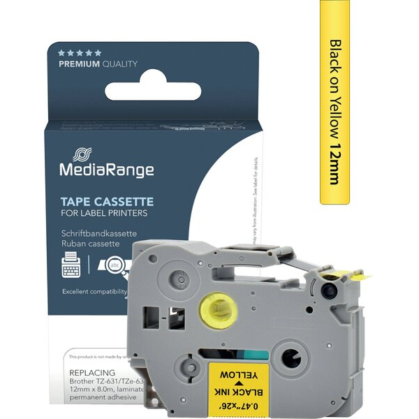 4260459618577 - Schriftband kompatibel zu Brother TZe-631 Permanent haftend 12 mm Länge 8 m schwarz auf gelb 4260459618577 MediaRange