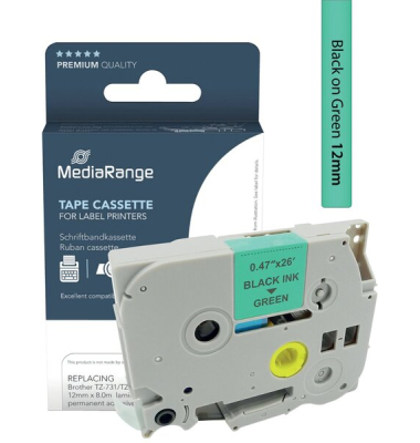 Schriftband MRBTZ731, 12mm x 8m, schwarz/gr&uuml;n, 