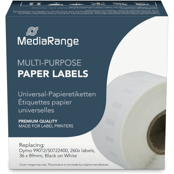 4260459618775 - Etiketten kompatibel zu Dymo 99012 S0722400 260 Etiketten 36 x 89 mm (H x B) schwarz auf weiß 4260459618775 MediaRange