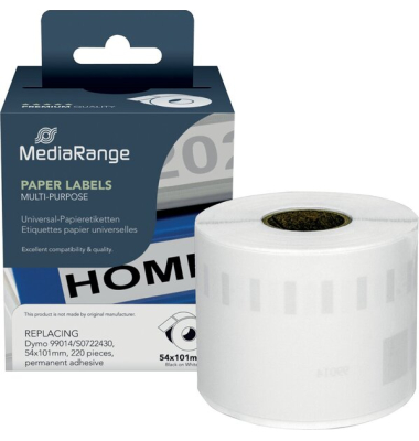 Etiketten kompatibel zu Dymo 99014S0722430, 220 Etiketten, 101 x 54 mm (H x B), schwarz auf weiß