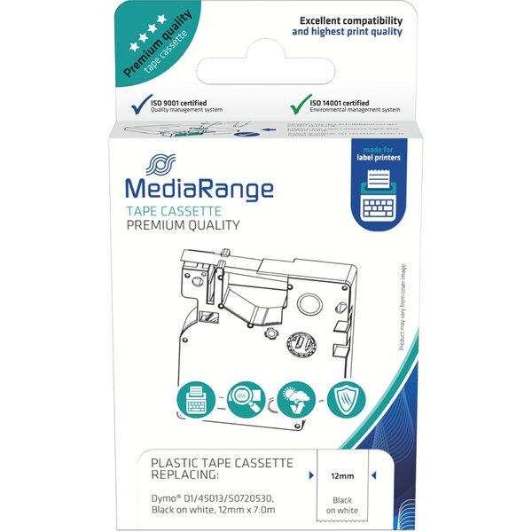 4260459618898 - Kunststoff-Schriftbandkassette für ersetzt Dymo D1 45013 S0720530 permanent haftend 12mm 7m laminiert schwarz auf weiß
