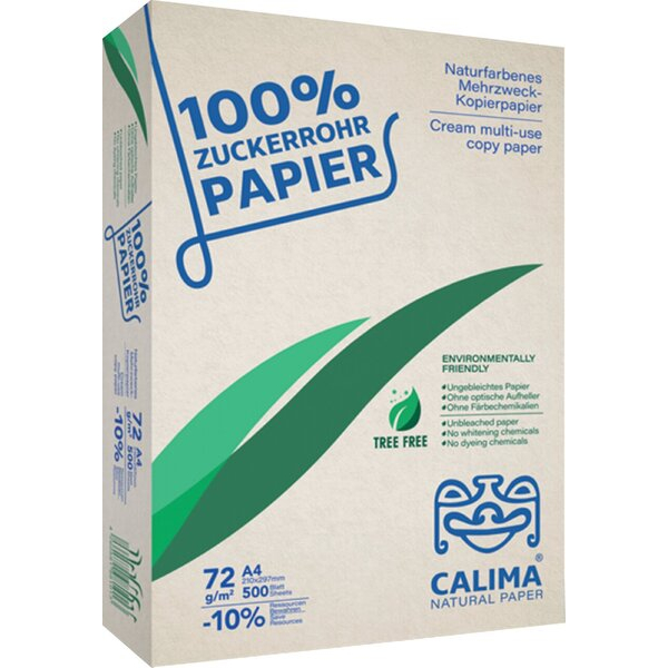 4260581981013 - Kopierpapier Calima Zuckerrohrpapier DIN A4 72gqm naturfarben 100% Tree Free aus 100% Zuckerrohr Packung à 500 Blatt 4260
