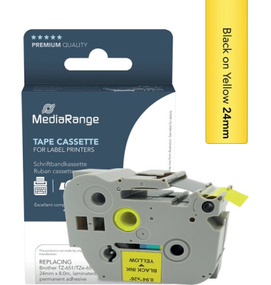 Schriftband MRBTZ651, 24mm x 8m, schwarz/gelb, 