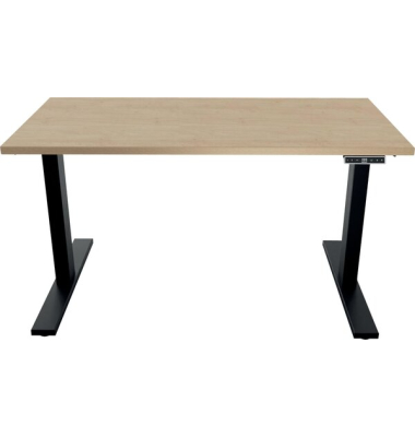Schreibtisch E-WonderTech, elektrisch h&ouml;henverstellbar, 65,5-130,5cm (H), 160x80cm (BxT), rechteckig, ahorn / schwarz