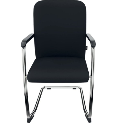 Besucherstuhl Classy, schwarz/silber / chrom, mit Armlehnen, Freischwinger
