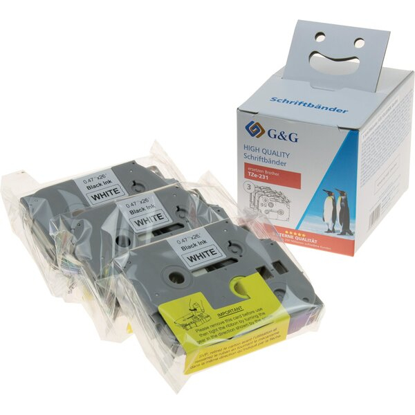 6941881284261 - Schriftbandkassette kompatibel zu Brother TZe-231 schwarz auf weiß 12 mm breit  8 m lang laminiert 3er Pack 6941881284261 G