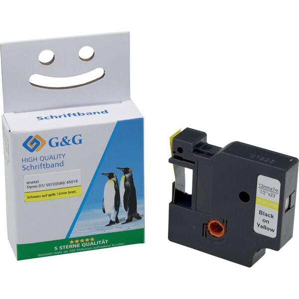 6941881284490 - Schriftbandkassette kompatibel zu Dymo 45018S0720580 12 mm breit  7 m lang schwarz auf gelb 6941881284490 G und G