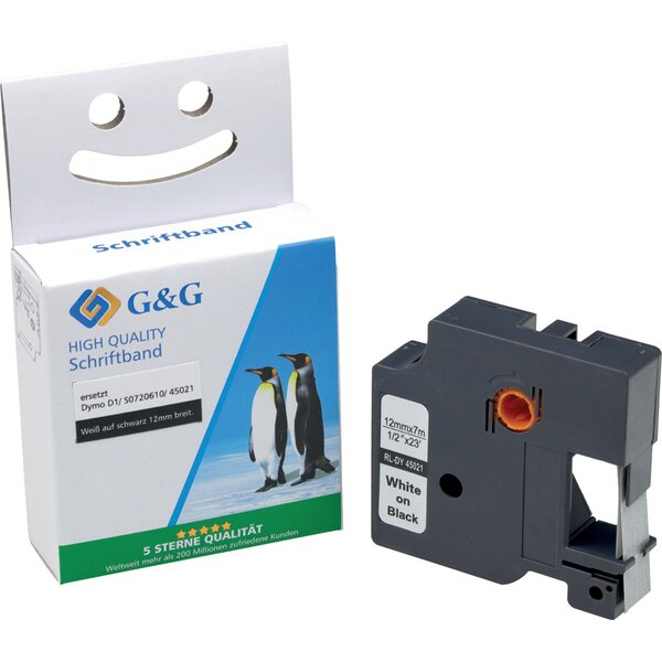6941881284902 - Schriftbandkassette kompatibel zu Dymo 45021S0720610 12 mm breit 7 m lang weiß auf schwarz 6941881284902 G und G 6941881284902 - Schriftbandkassette kompatibel zu Dymo 45021S0720610 12 mm breit 7 m lang weiß auf schwarz 6941881284902 G und G