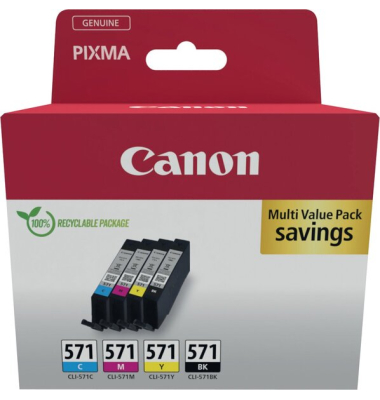 Multipack Tintenpatrone CLI571, für Canon Drucker, 4 x 7 ml, BK/C/M/Y