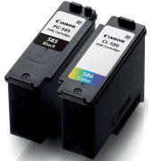 Tintenpatrone Multipack PG-585 und CL-586 plus Papier, für Canon Drucker, 7,3 ml + 9,9 ml, schwarz und 3-farbig