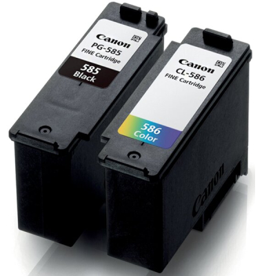 Tintenpatrone Multipack PG-585 und CL-586 plus Papier, für Canon Drucker, 7,3 ml + 9,9 ml, schwarz und 3-farbig