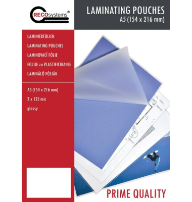 Laminierfolien Prime Quality RK1805065, A5, 154x216mm, 125mic x2, glänzend Laminierfolien Prime Quality RK1805065, A5, 154x216mm, 125mic x2, glänzend
