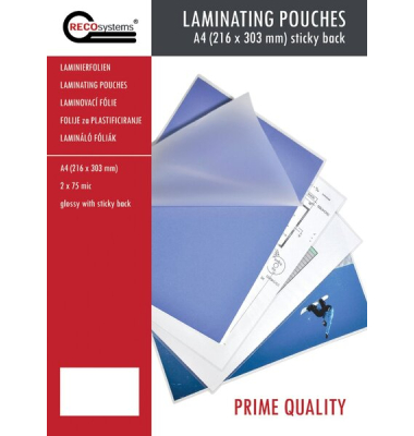 Laminierfolien Prime Quality RK1805091, A4, 216x303mm, glänzend, selbstklebend